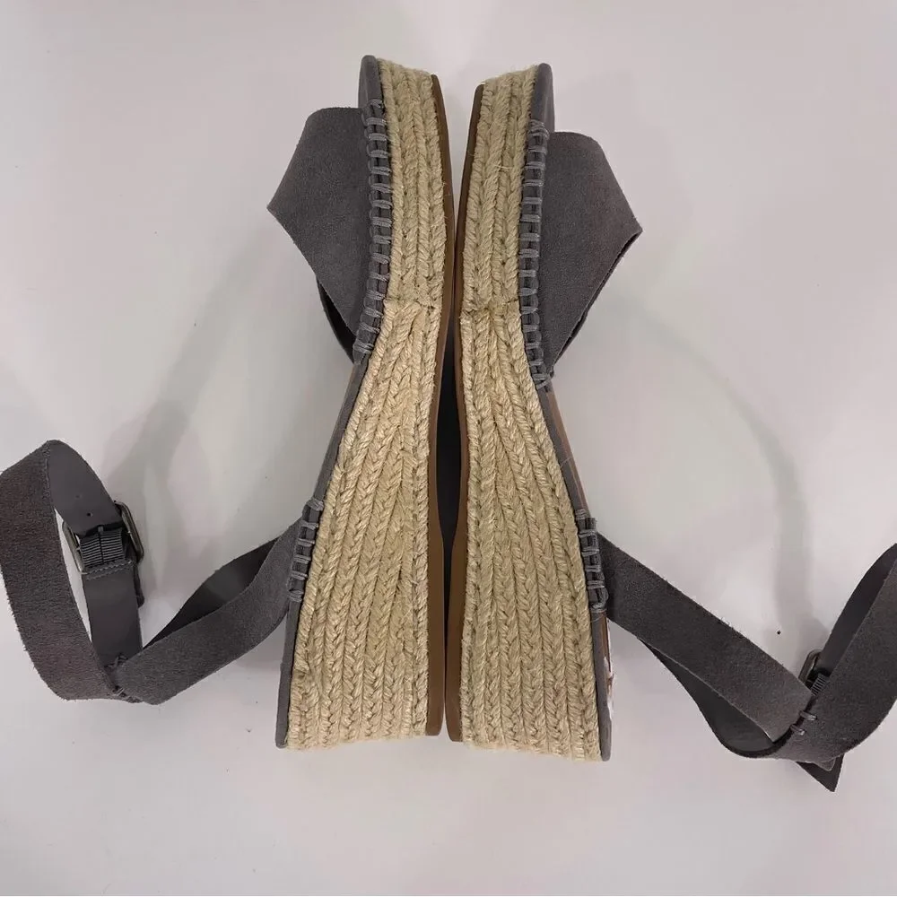 Steve Madden Elody Grey Leather Suede Espadrille Platform Sandals‎